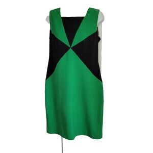 VTG Emma Michele Dress 6 Green Y2K Color Block Sheath Business Career Slimming